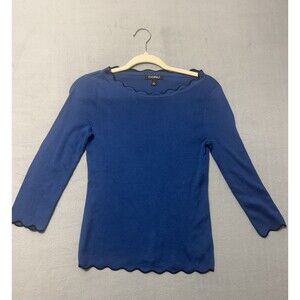 Roz & Ali Size S Misses 3/4 Sleeve Sweater royal Blue & black